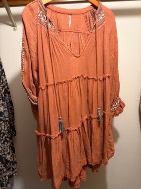 Free People Rust Orange Boho Tassel Tiered Midi Dress